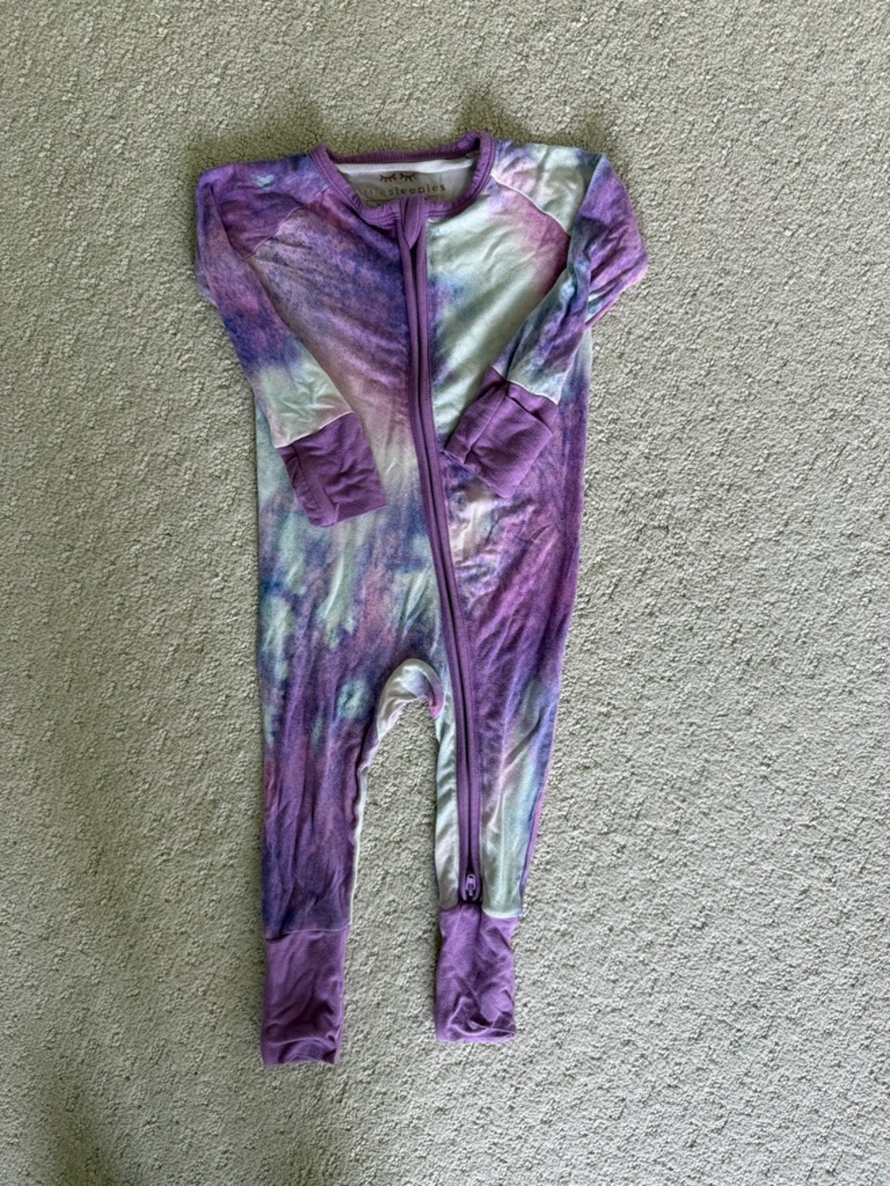 Little Sleepies Purple Tie-Dye Zippered Footie